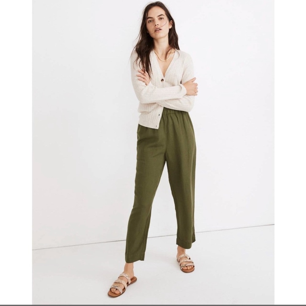 Madewell Tapered Huston Pull on Crop Pants, green, size M